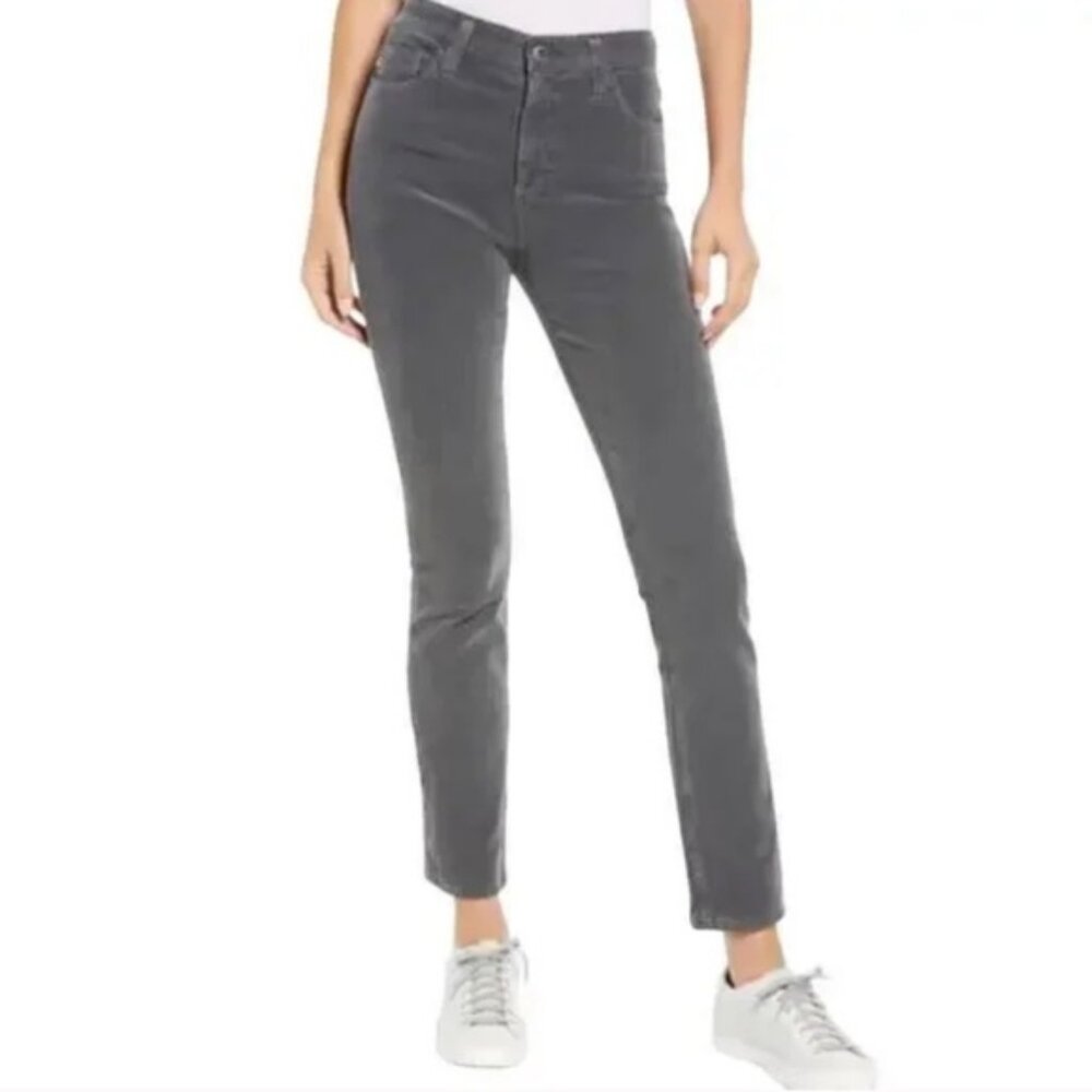 AG Adriano Goldschmied Mari High Rise Straight Grey Corduroy 27R